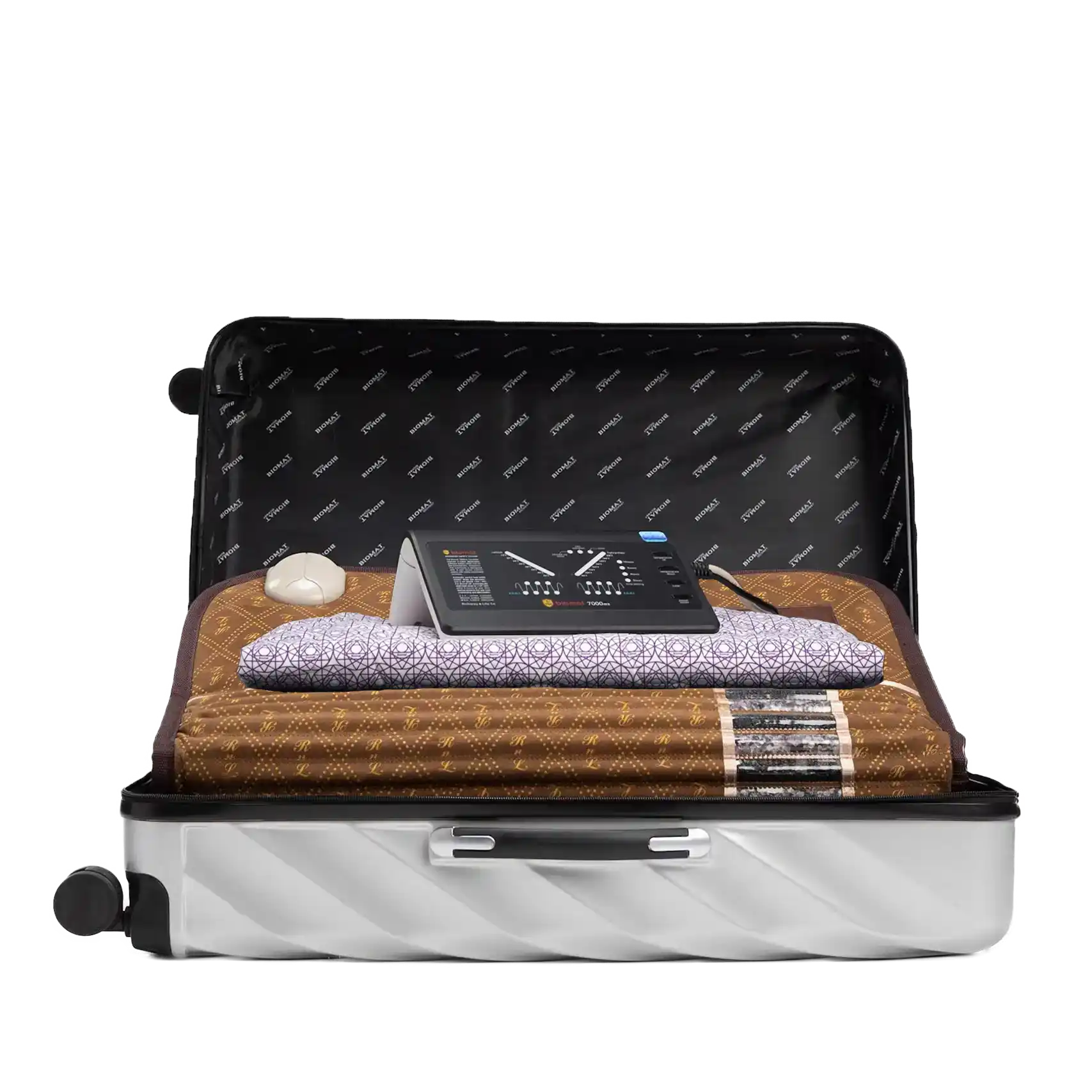 BioMat Professional infrared therapy mat with included digital controller, quilted cover, and rolling travel case