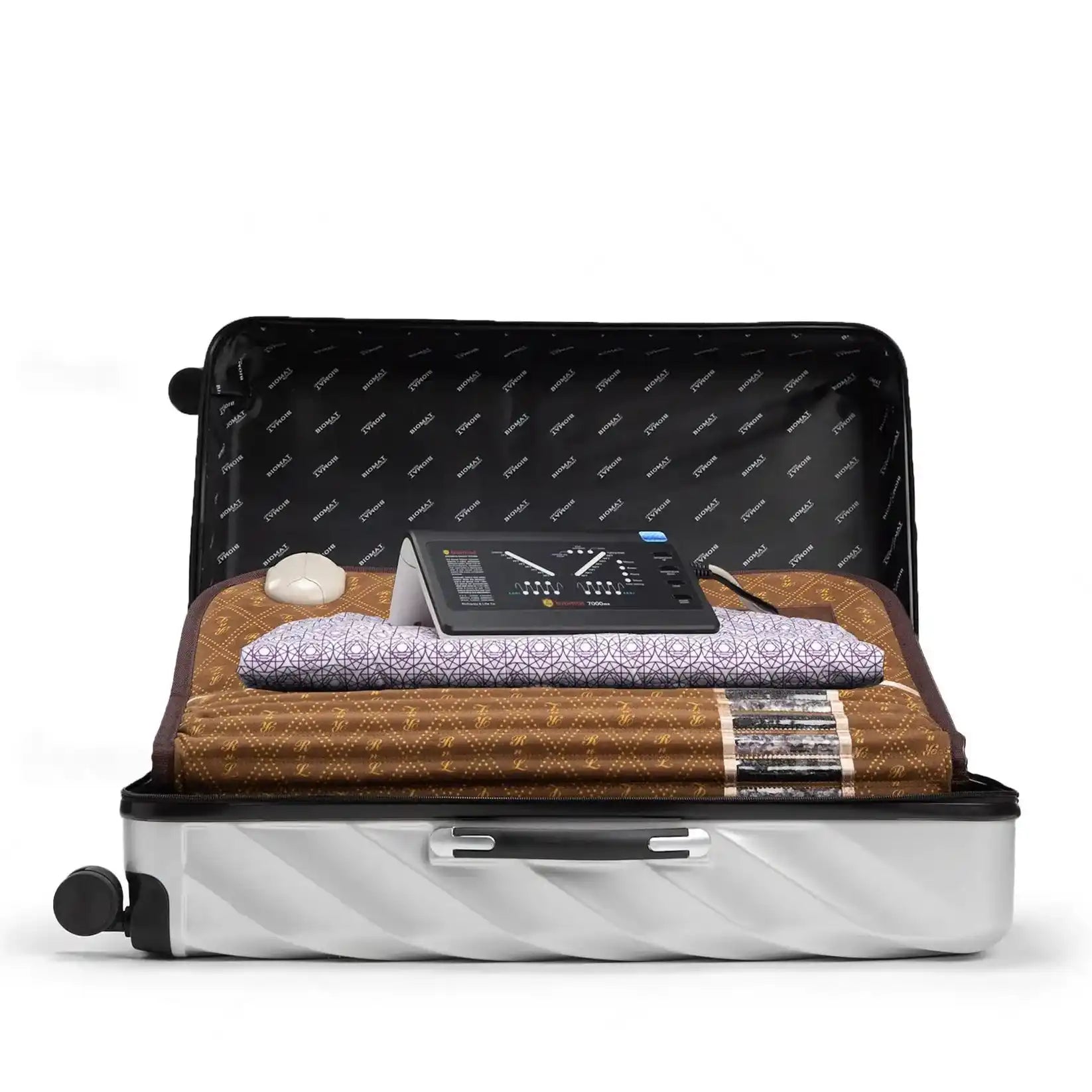 BioMat Professional infrared therapy mat with included digital controller, quilted cover, and rolling travel case