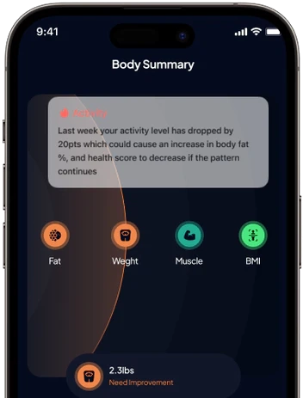 Hume Body Pod companion app screen showing wellness update alert